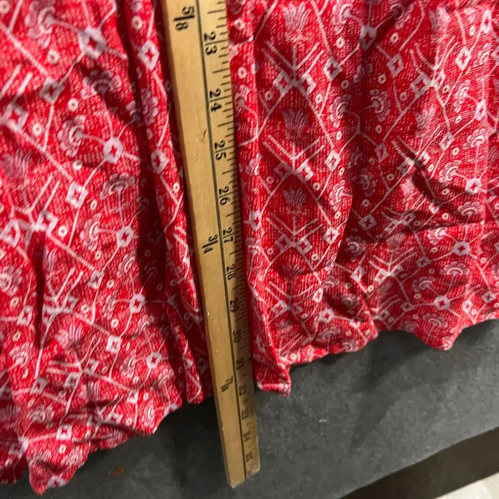 Destination 365 Printed Short-Sleeve Midi Dress with Smo Red Abstract XL
